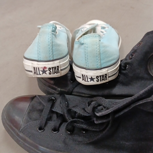 Converse All Stars. Low top sky blue, and high-top black monochromatic. - Picture 2 of 4